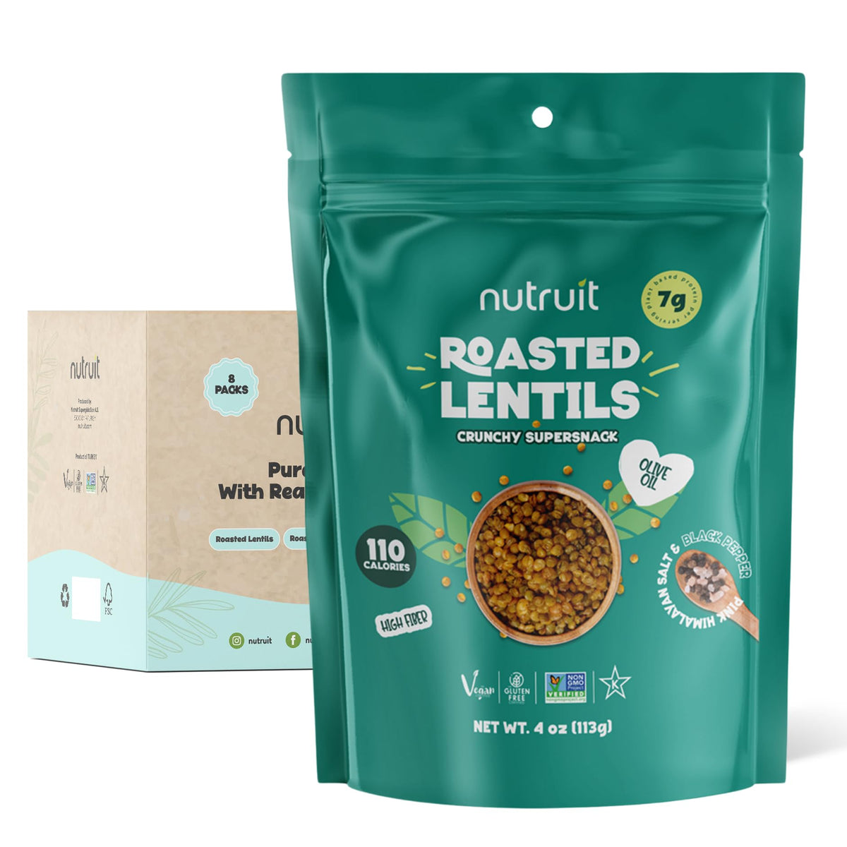 Nutruit lentil snacks with Himalayan Salt & Black Pepper flavor for on-the-go savoriness