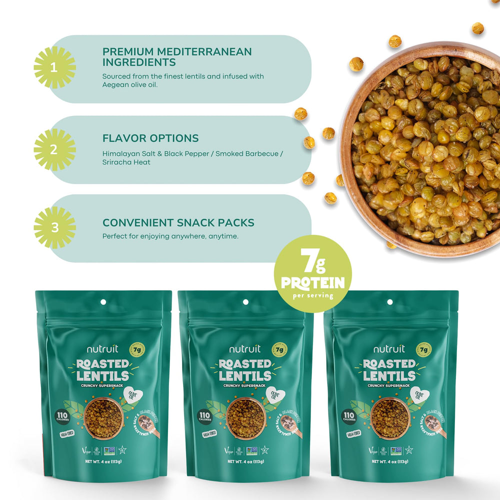 Nutruit lentil snacks packaging photo highlighting eight-pack convenience