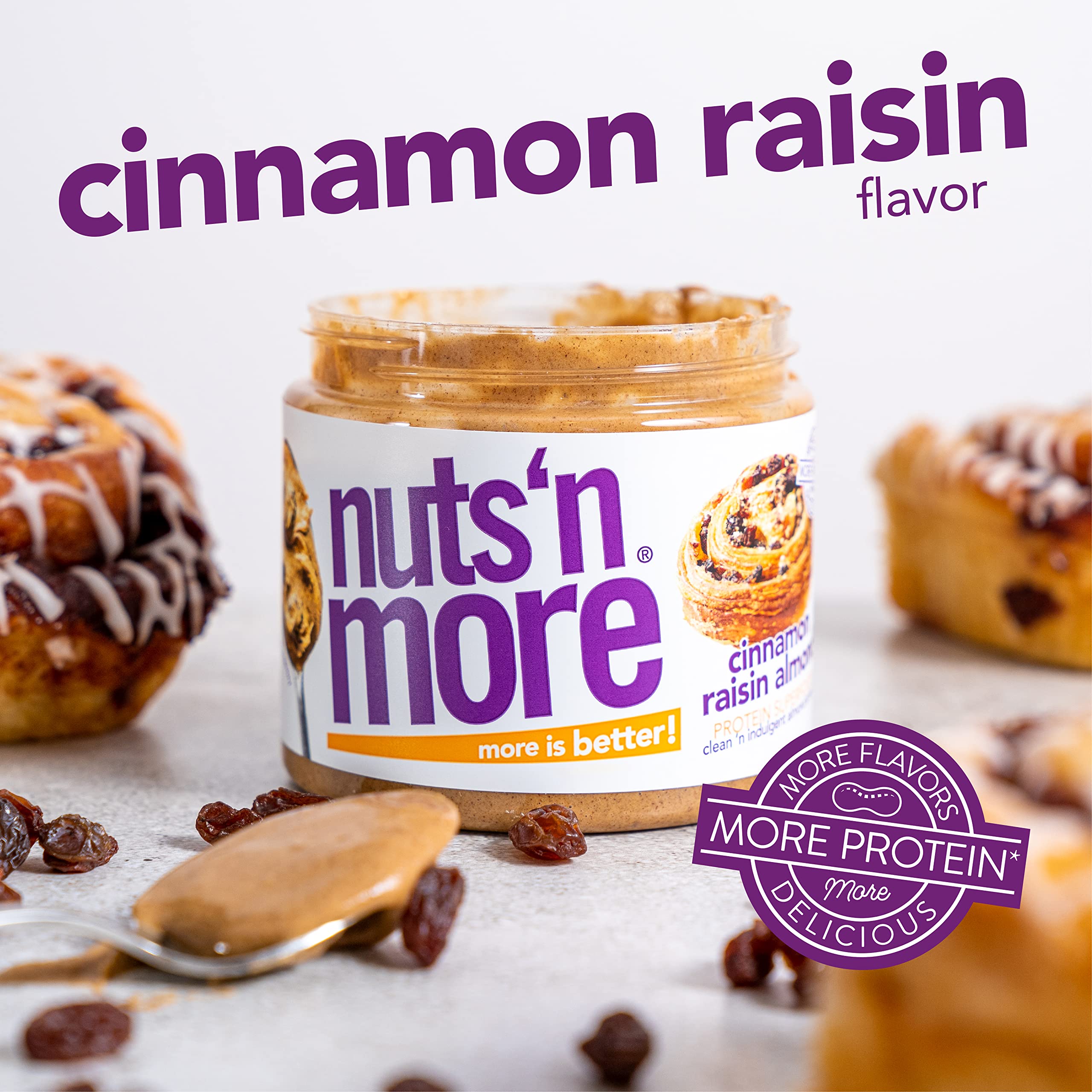 Nuts 'N More Cinnamon Raisin Almond Butter on toast with flavor and protein