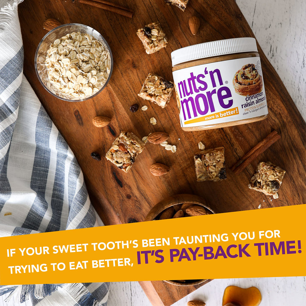 Nuts 'N More Cinnamon Raisin Almond Butter in a snack bowl for keto-friendly energy
