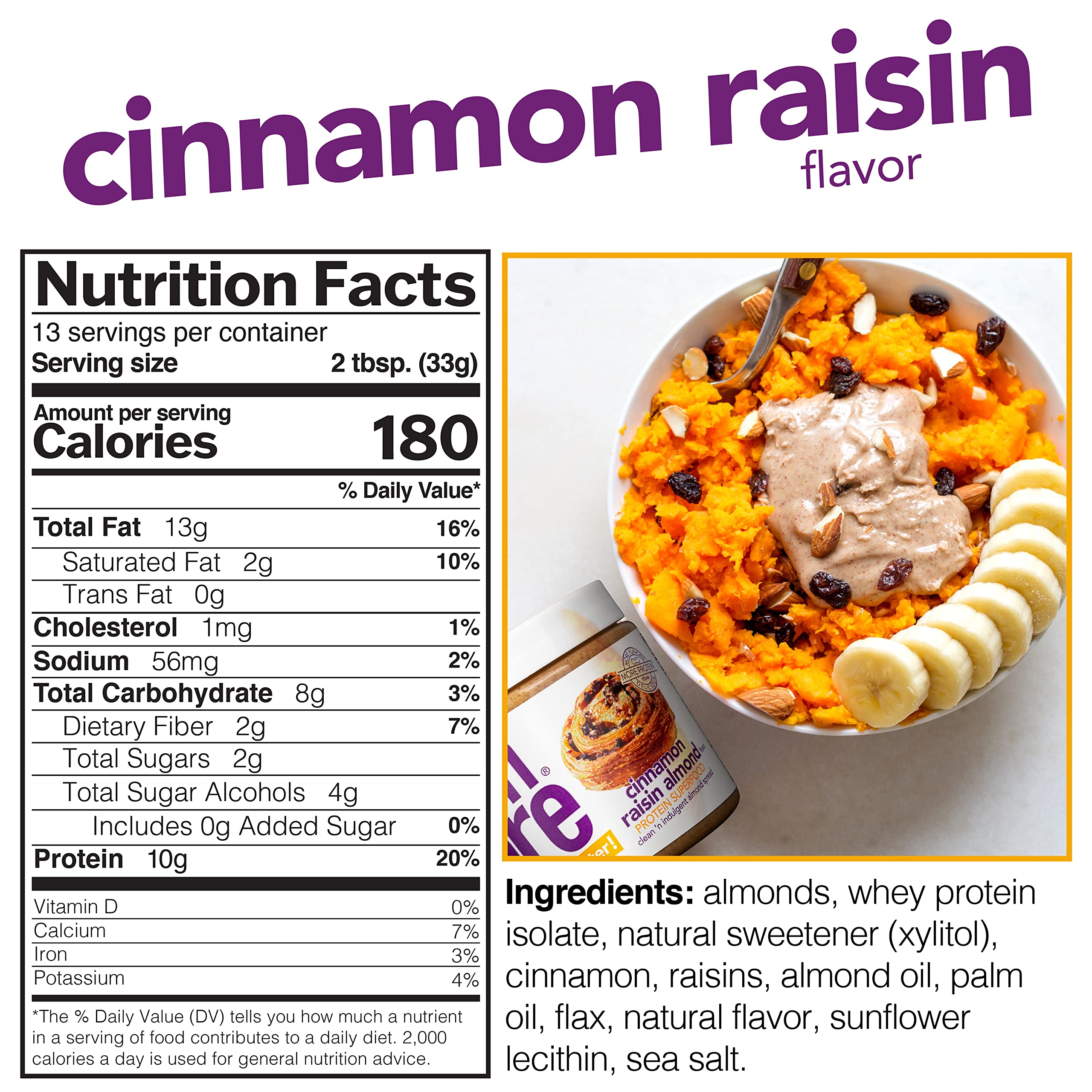 Nuts 'N More Cinnamon Raisin Almond Butter spoon ready for a quick protein snack