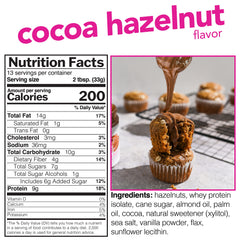 Nuts 'N More Cocoa Hazelnut Butter Spread spoon suggests versatile, convenient snacking.