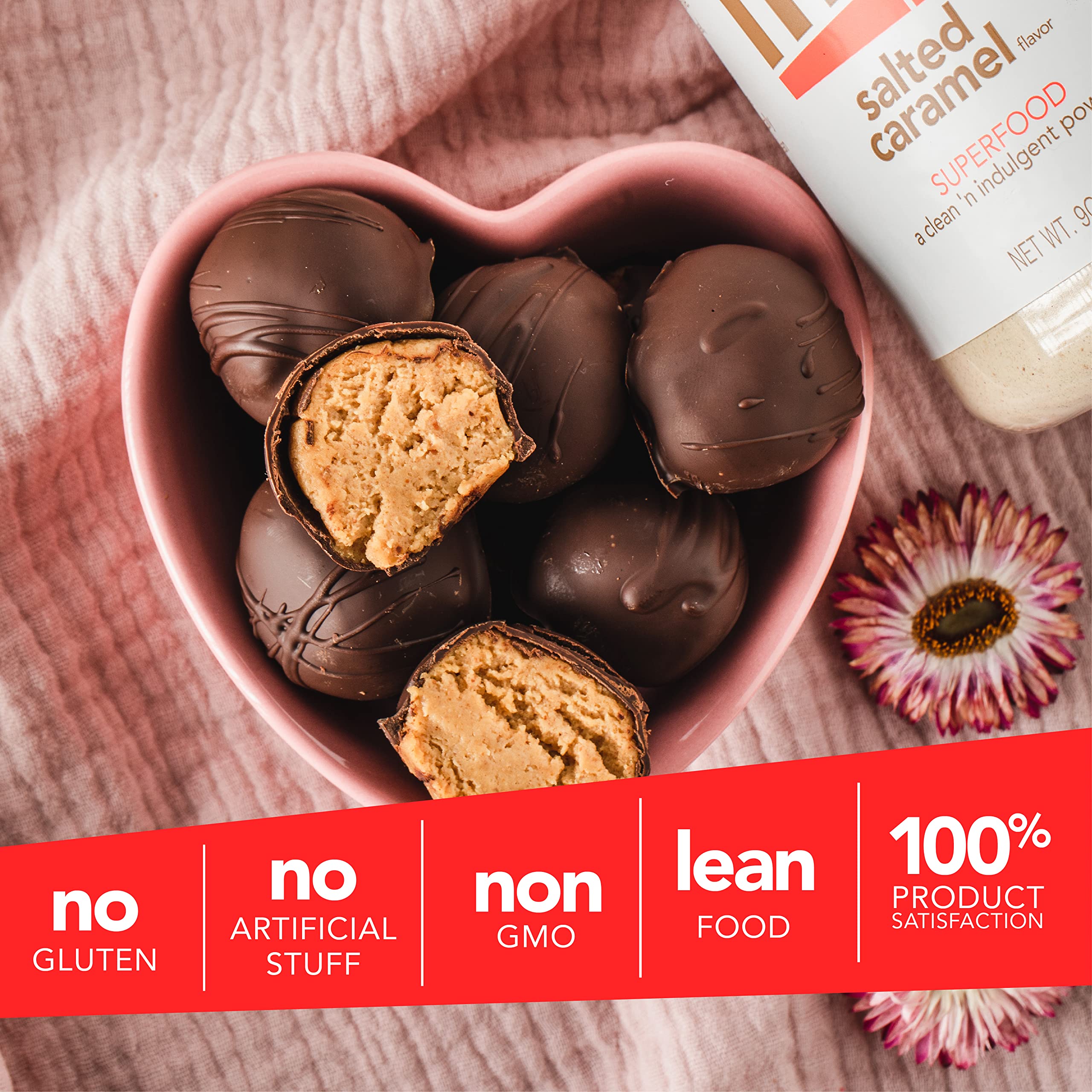 Nuts N More Salted Caramel Butter Powder bowl with yogurt for a tasty breakfast.