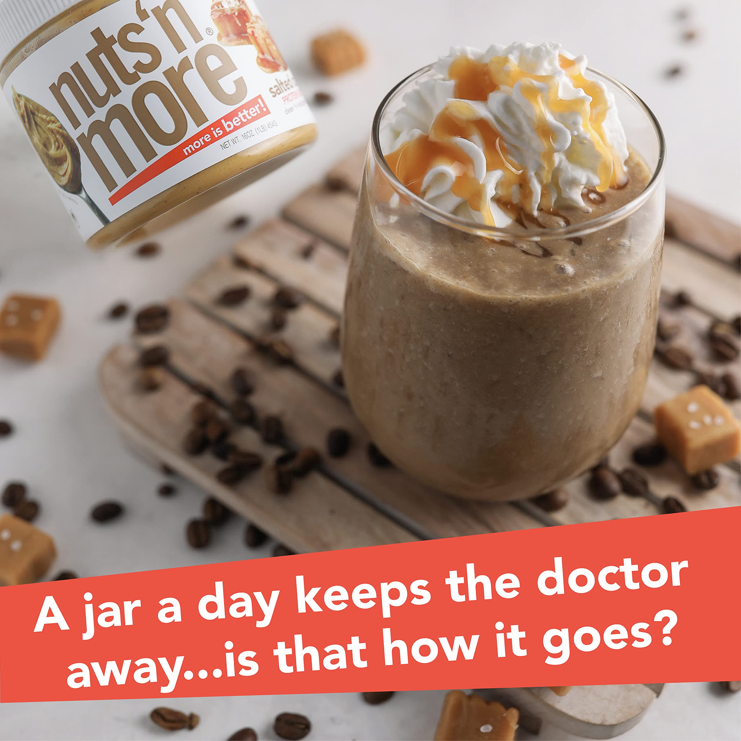 Nuts 'N More spoonful of salted caramel peanut butter spread.