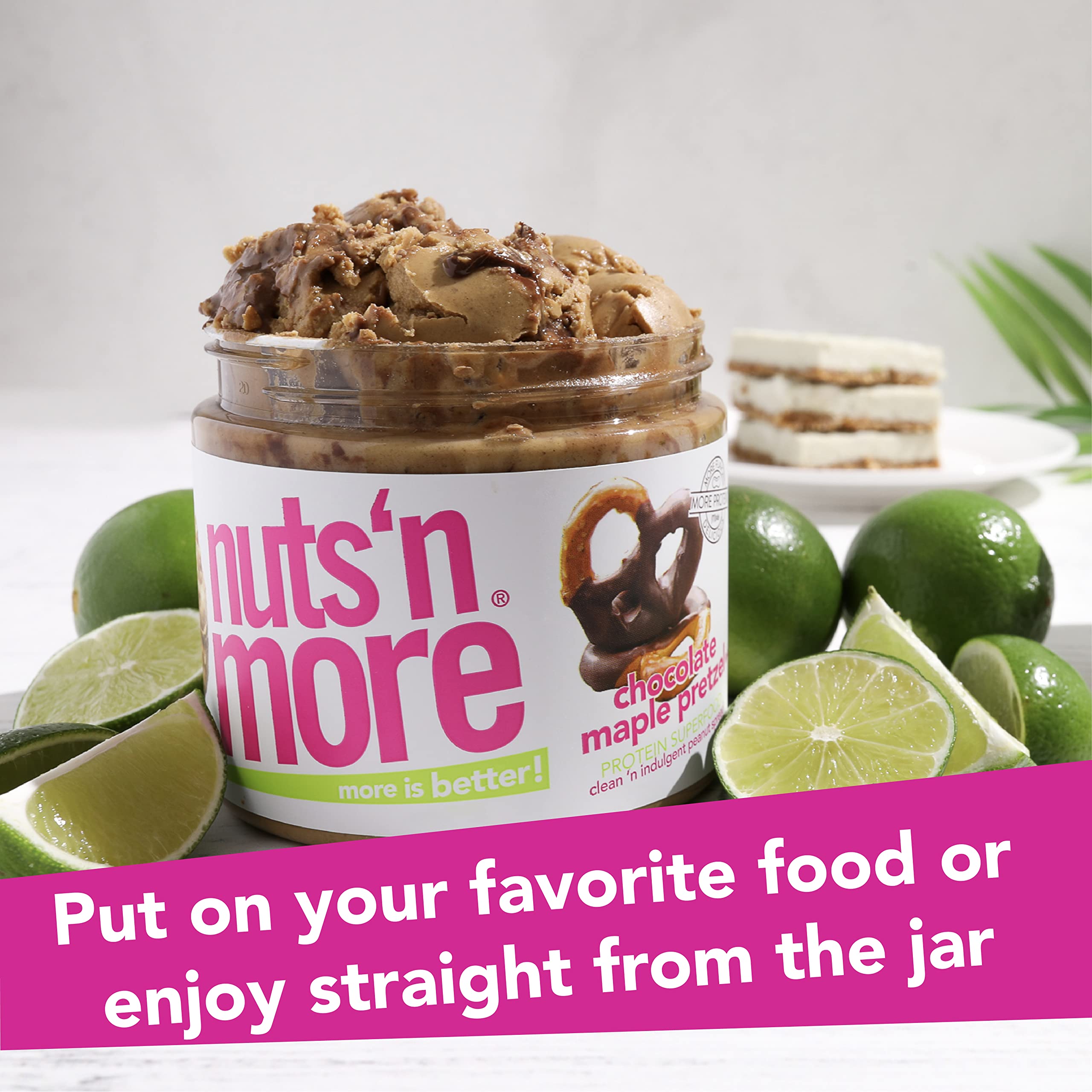 Nuts N More spread on fruit bowl for a flavorful, protein-rich bite.