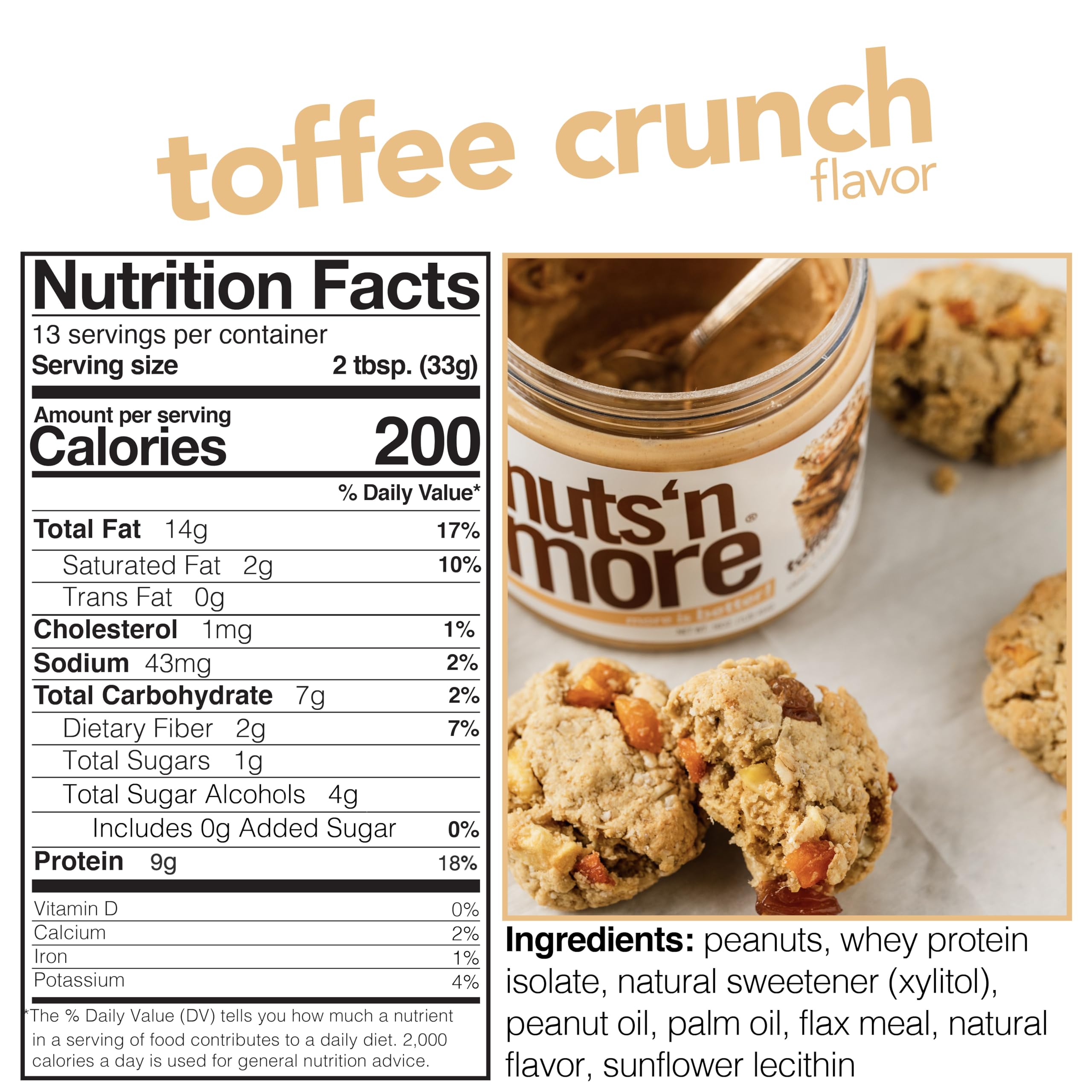 Nuts N More Toffee Crunch on fruit for a tasty, low-sugar spread