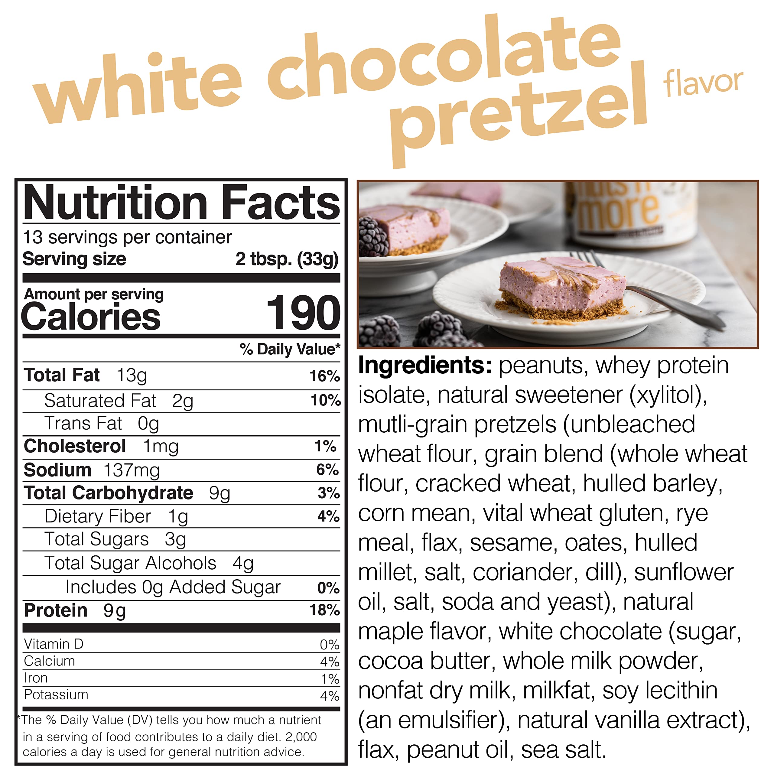 Nuts 'N More White Chocolate Pretzel Spread on spoon highlights creamy texture with a salty-sweet balance.