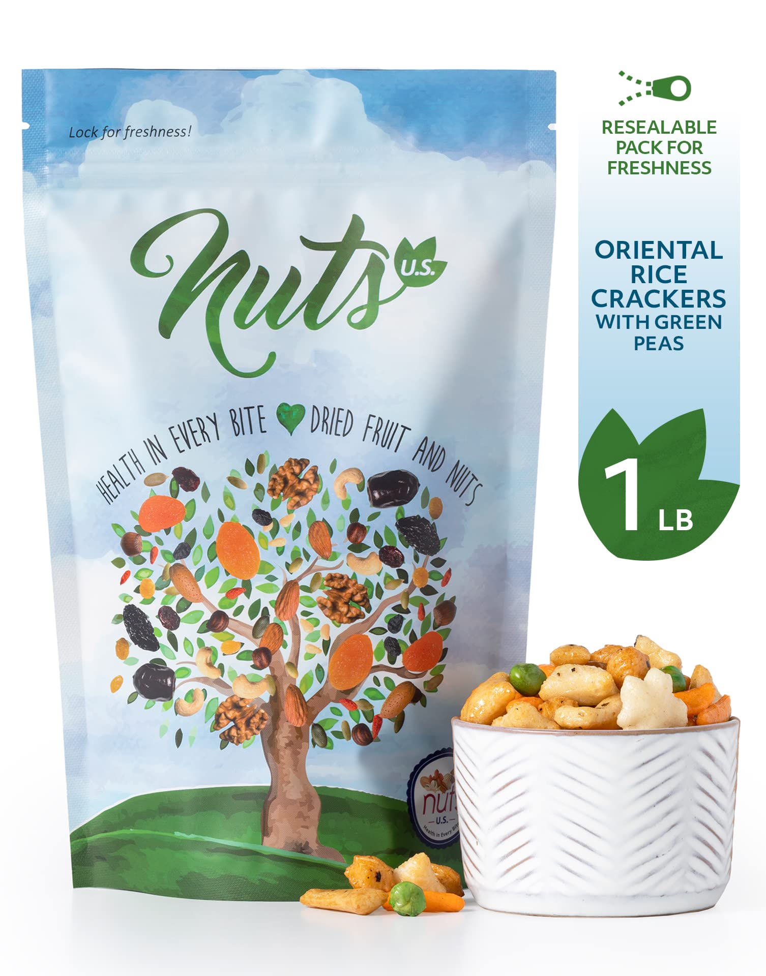NUTS U.S. chili-soy rice crackers deliver zesty flavor and satisfying crunch.