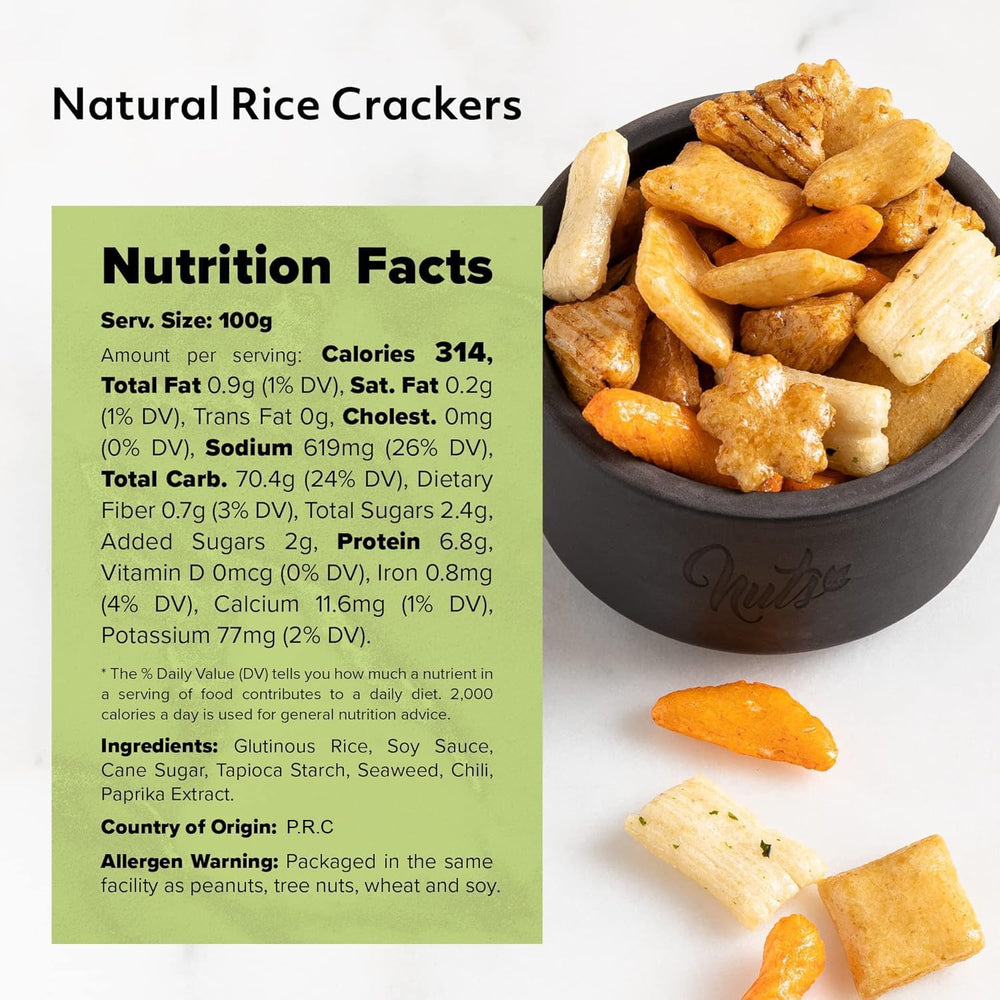 Crunchy texture of NUTS U.S. Oriental Rice Crackers ready to snack.