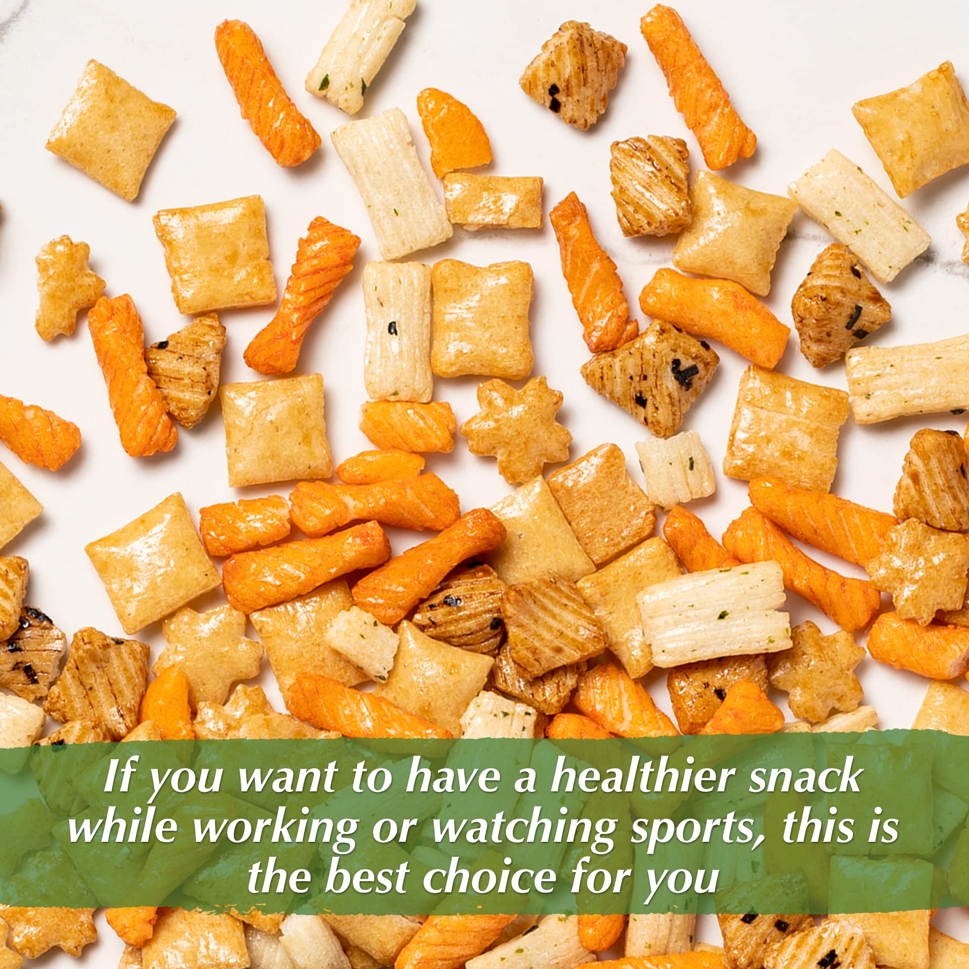 Freshness preserved in resealable bags of NUTS U.S. Oriental Rice Crackers.