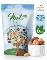 NUTS U.S. mixed in-shell almonds close-up highlights natural crunch.