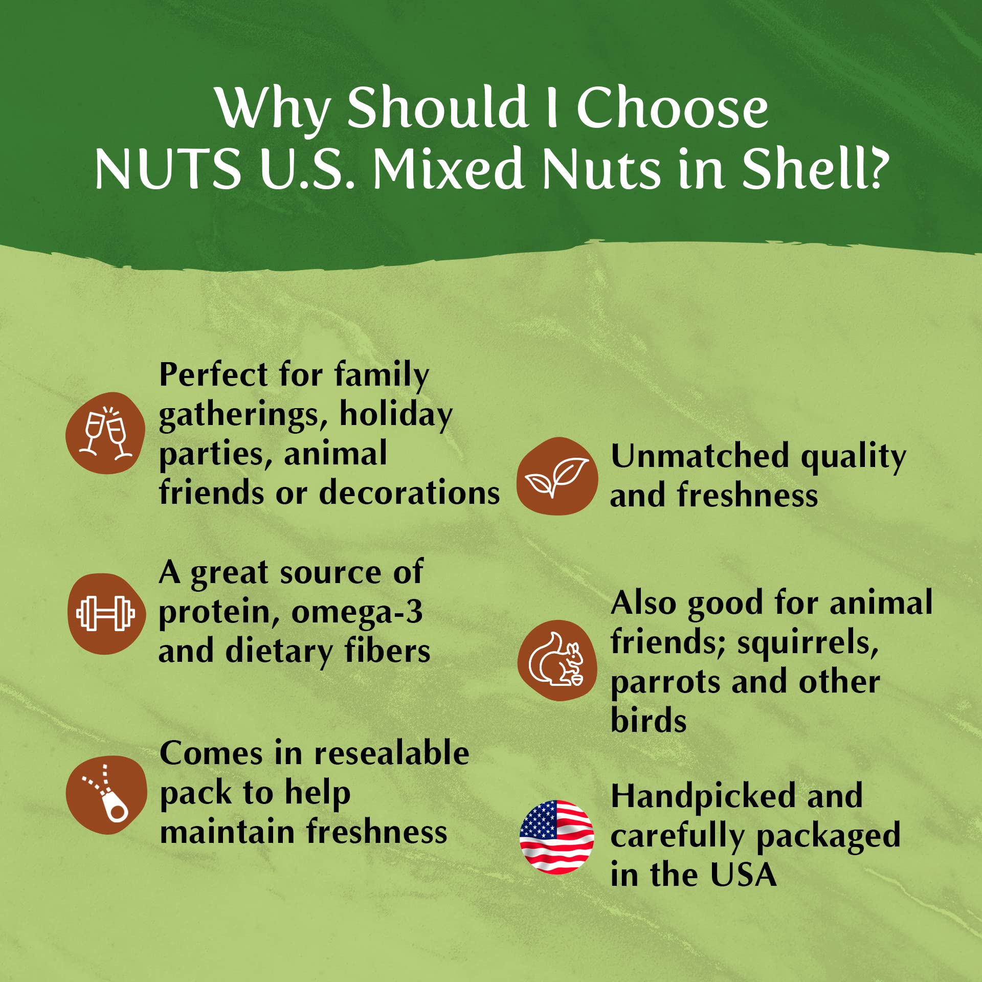 NUTS U.S. mixed in-shell pecans close-up sharing rich flavor.