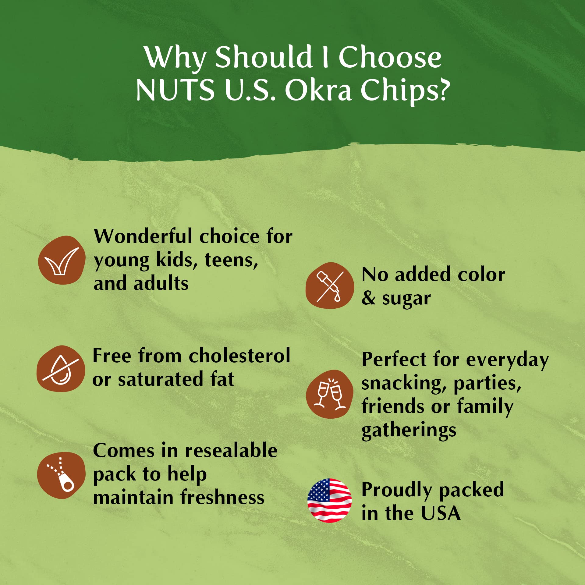 NUTS U.S. Okra Chips bulk pouch – convenient servings for parties or travel.