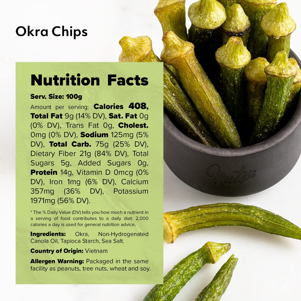 NUTS U.S. Okra Chips no sugar added – flavorful and guilt-free choice.