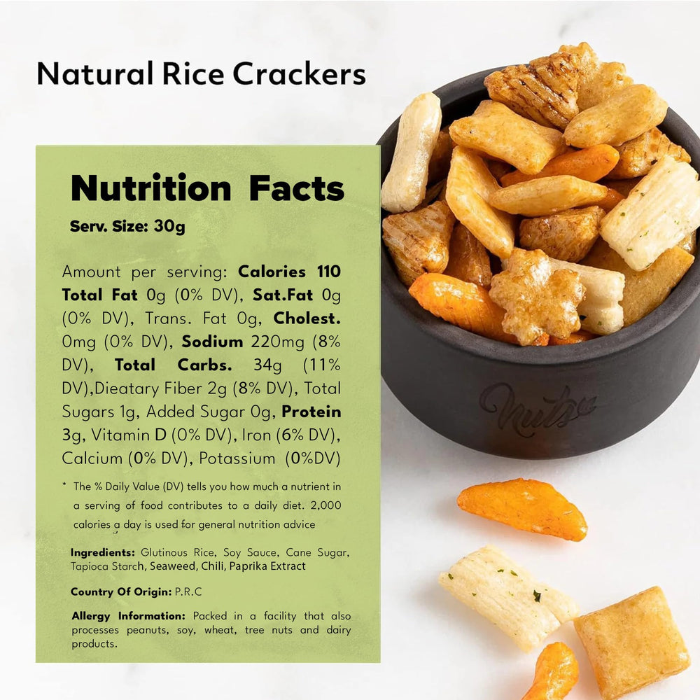 NUTS U.S. Oriental Rice Crackers close-up highlight light, airy texture for snacking.