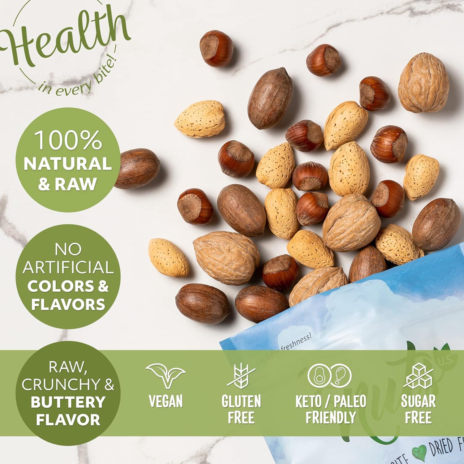 NUTS U.S. protein and fiber rich mix supports balanced snacking.