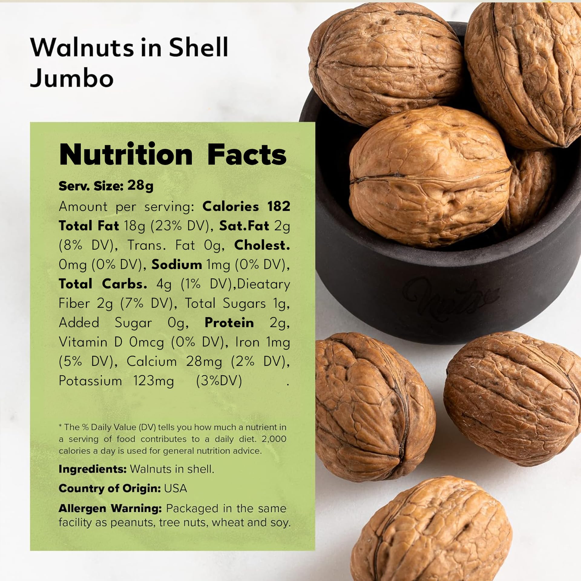 NUTS U.S. in-shell walnuts close-up highlighting premium texture.