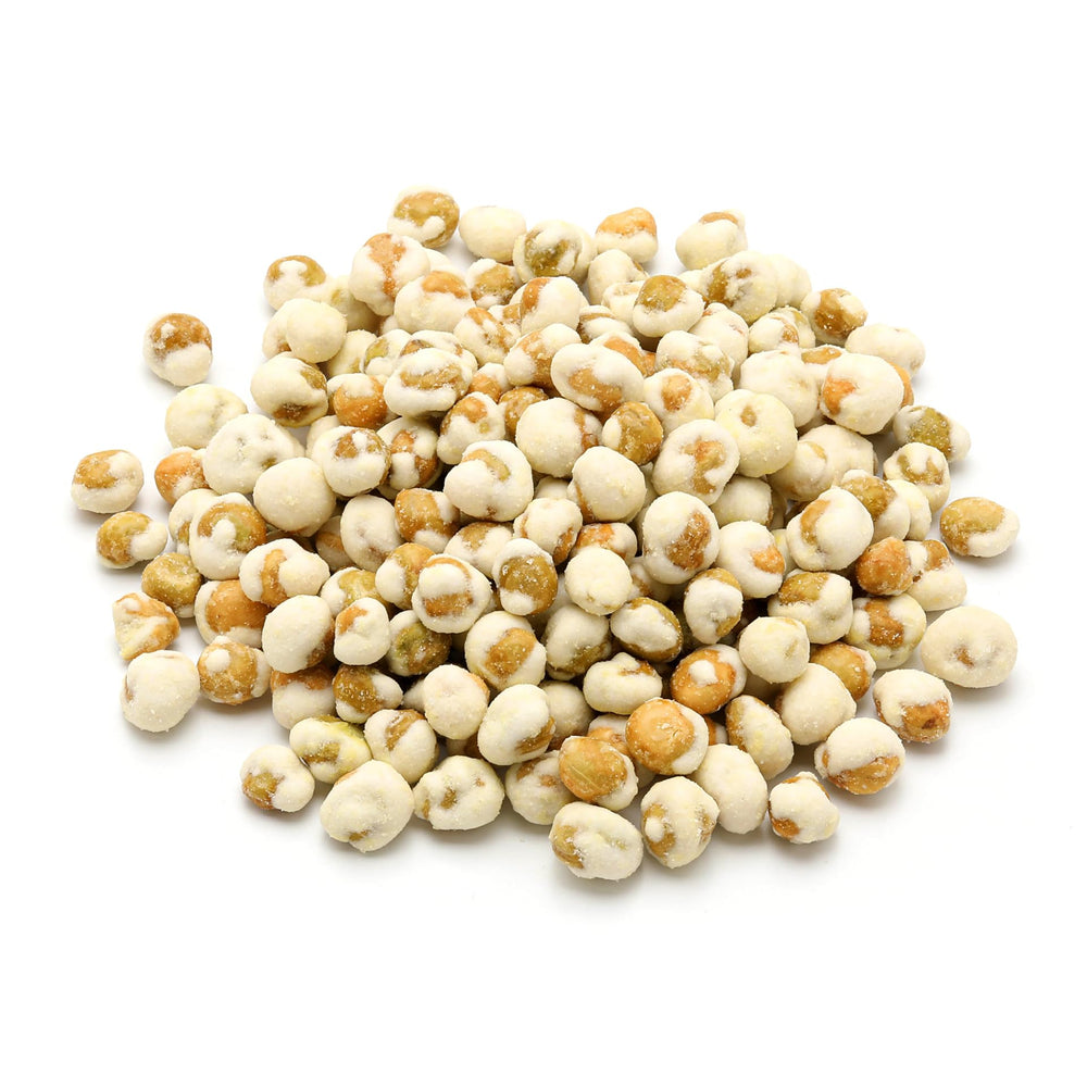 Nuts U.S. Wasabi-coated green peas in a resealable bag for fresh snacking.