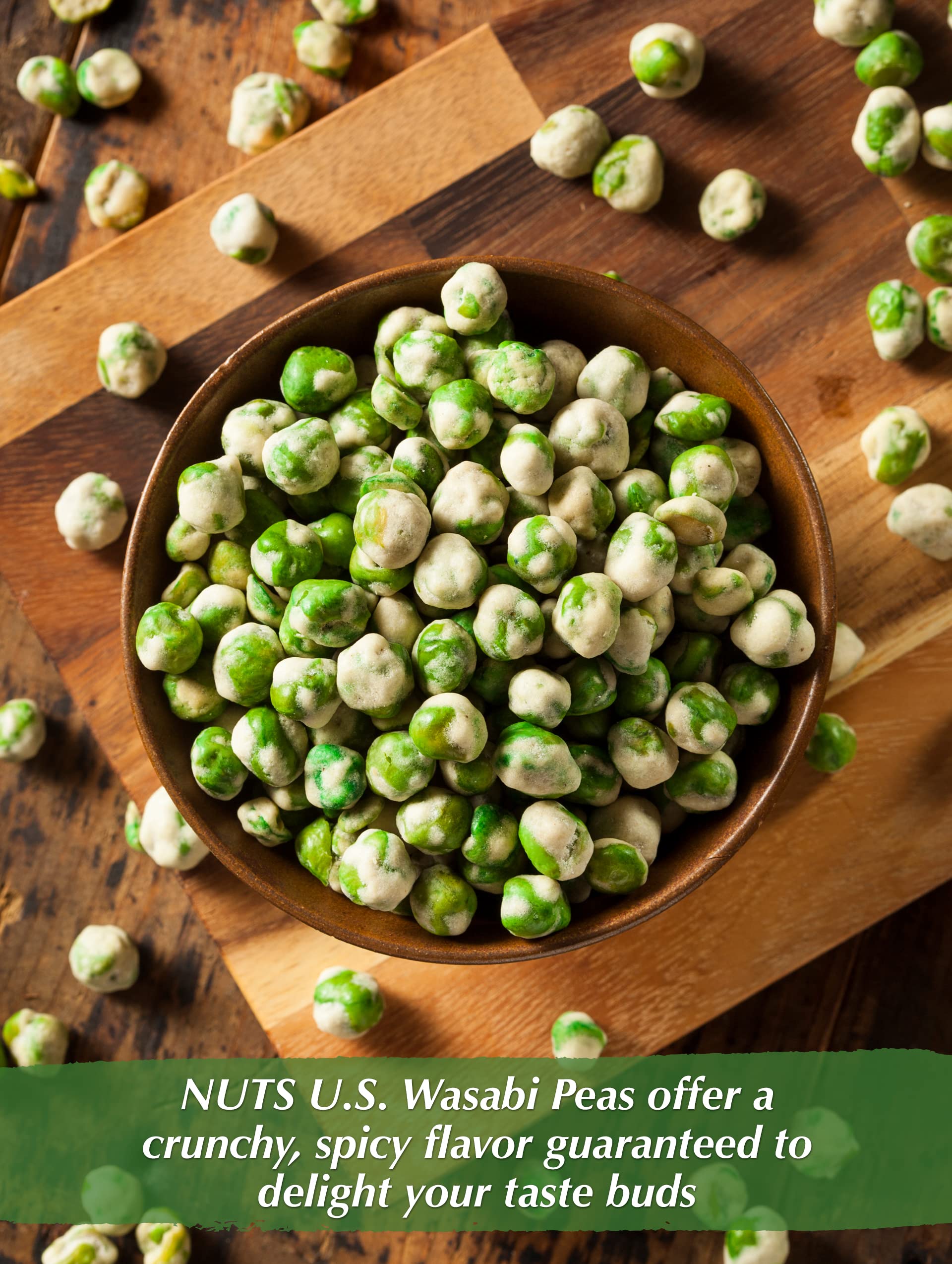 NUTS U.S. Wasabi Coated Green Peas spicy-kick shot invites bold flavor exploration
