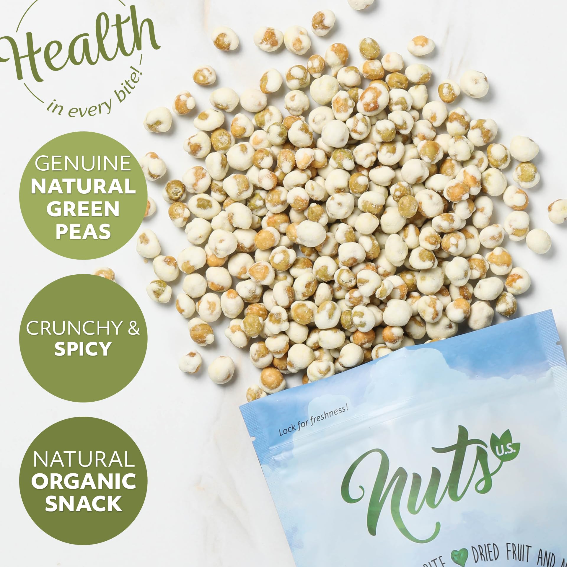 Nuts U.S. Wasabi green peas stored after opening for long-lasting freshness.