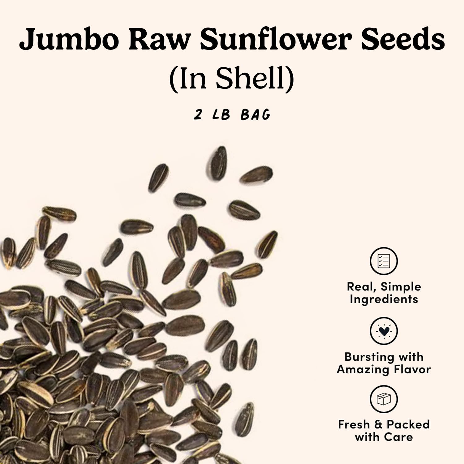 Nuts.com 2lb bag of in-shell seeds emphasizes bulk freshness and on-hand nutrition.