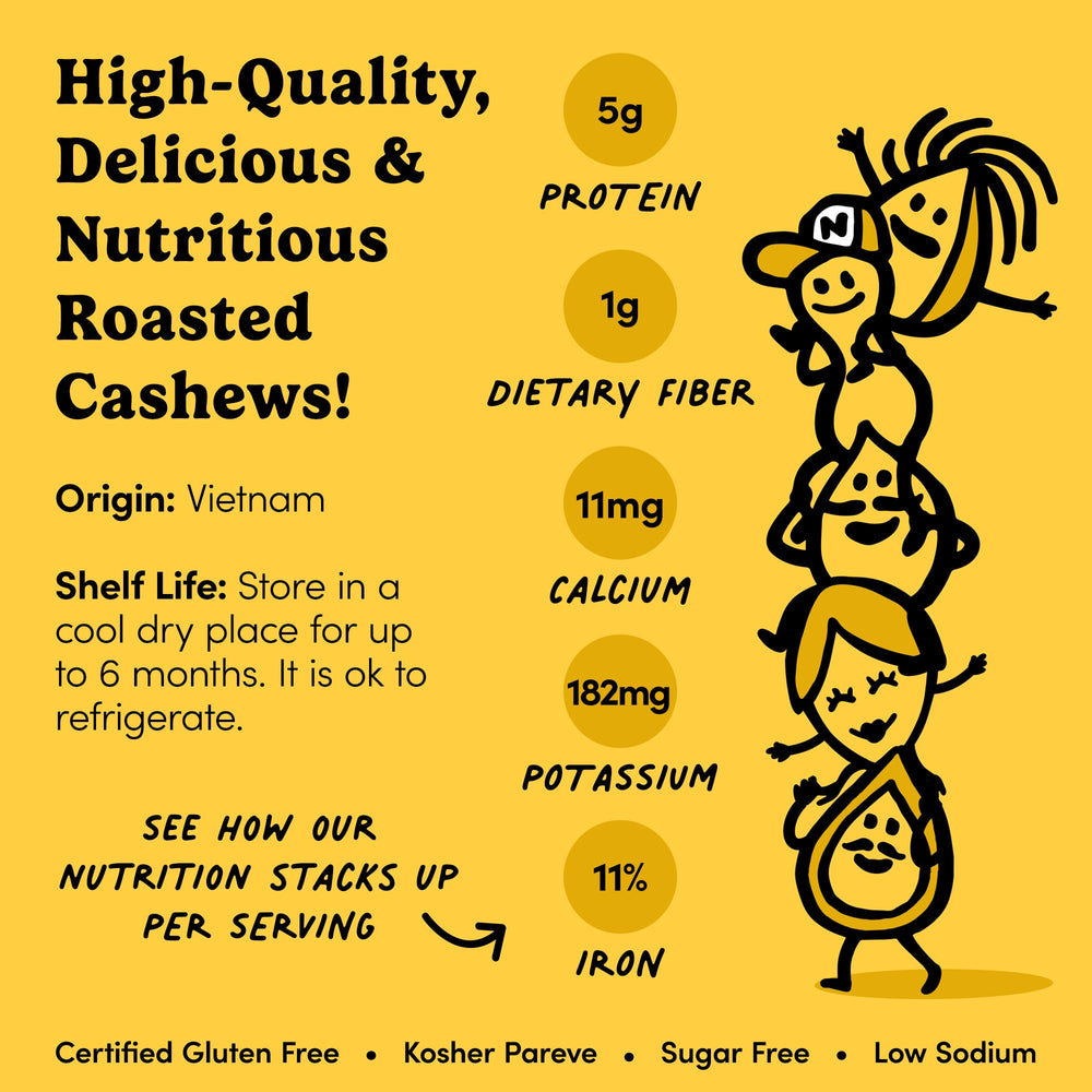 Low-sodium cashews with 55 mg per serving for balanced snacking.