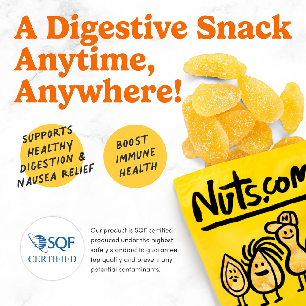 Nuts.com crystallized ginger pieces on a dessert plate ideal for baking or topping
