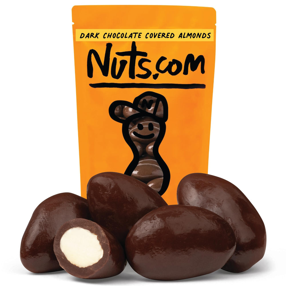 Nuts.com 2 lb bag of dark chocolate almonds for family snacking.