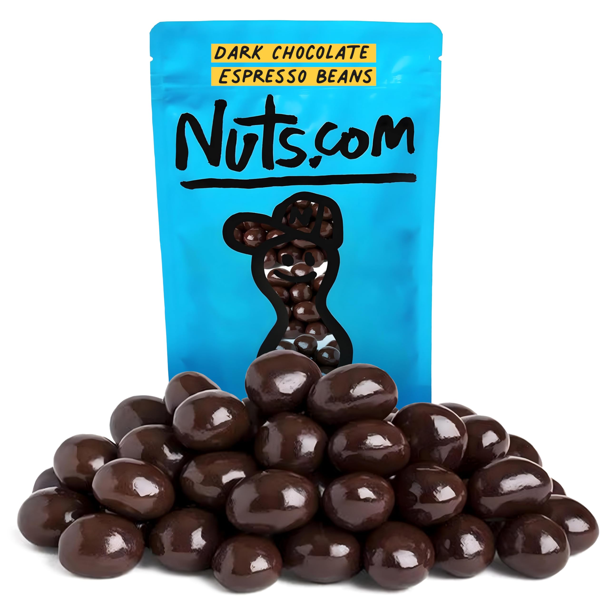 Nuts.com dark chocolate espresso beans in a bag for easy snacking.