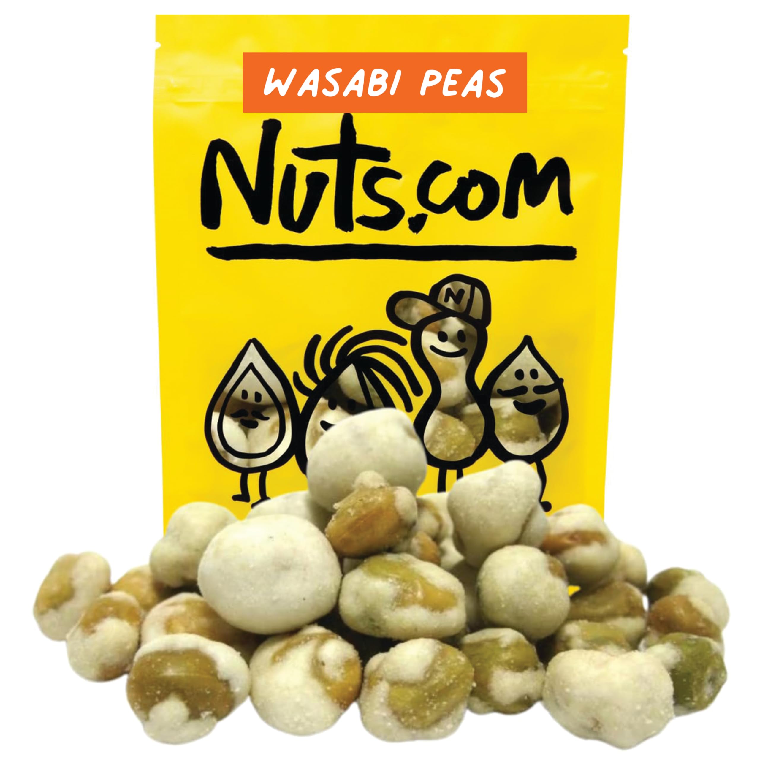 Nuts.com natural color wasabi peas in bag show pure ingredients and snack-ready crunch.