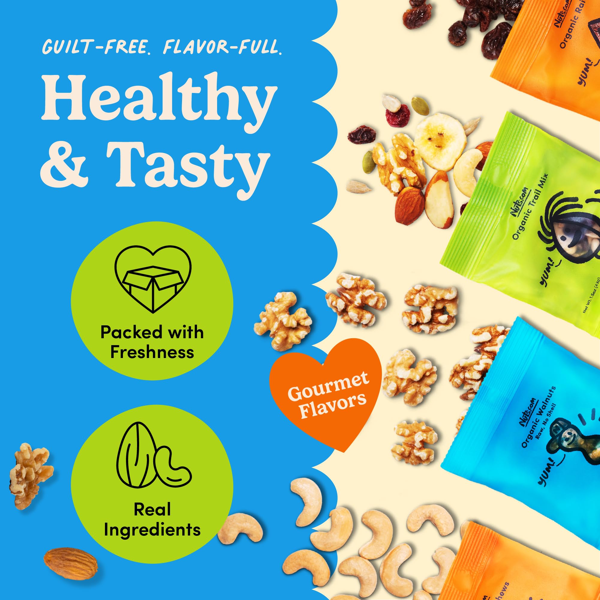 Nuts.com organic raisins 1-5oz serving close-up, natural sweetness for quick energy.