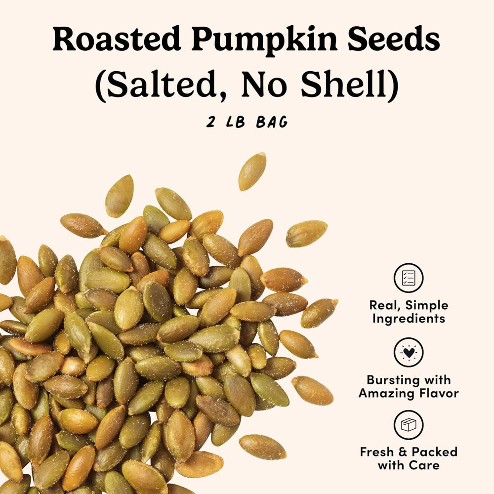 Nuts.com pumpkin seeds on salad topping for added texture and protein.
