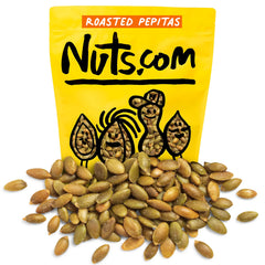 Nuts.com roasted pepitas in a 2lb bag, protein-rich snack