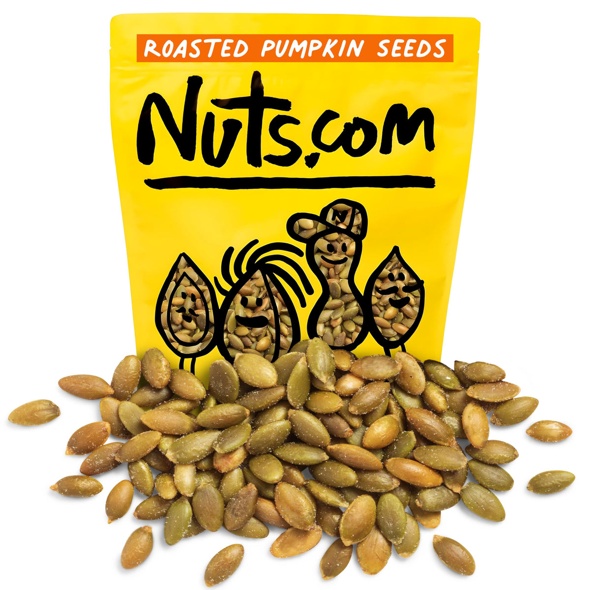 Nuts.com roasted pumpkin seeds 2lb bag salted, protein-rich snack for on-the-go.