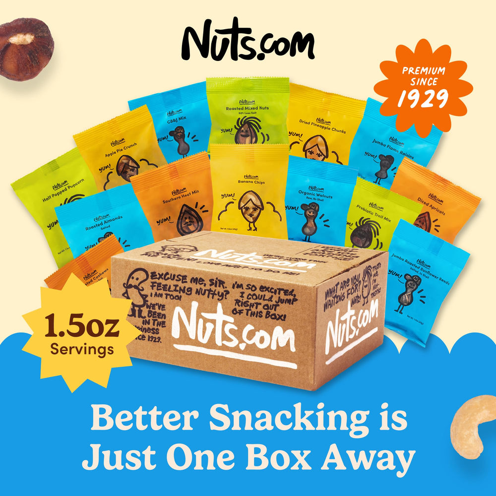 Nuts.com snack box showing dried fruits and apricots for sharing.