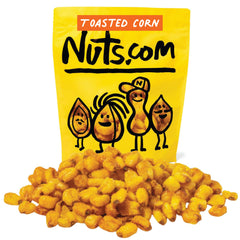 Nuts.com Toasted Corn in a resealable bag, crispy and lightly salted for snacking and charcuterie
