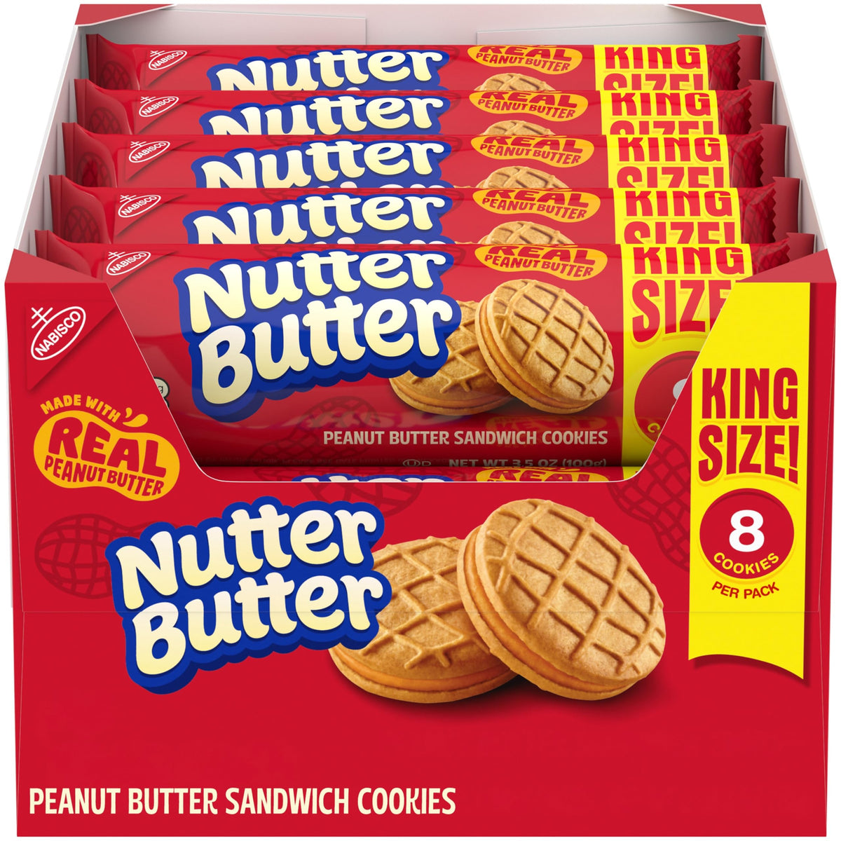 Nutter Butter peanut butter sandwich cookies pack ideal for on-the-go snacking.