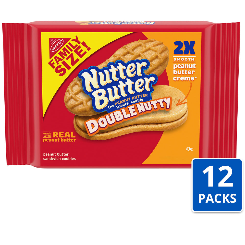 Nutter Butter sandwich cookies in a resealable pack keep freshness between bites.