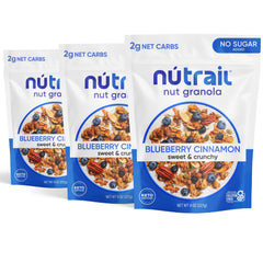 NuTrail Blueberry Cinnamon granola bowl with crunchy, fruity morning appeal