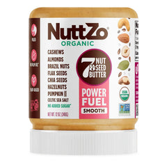 NuttZo Organic Power Fuel butter in a smooth jar, creamy spread ideal for toast.