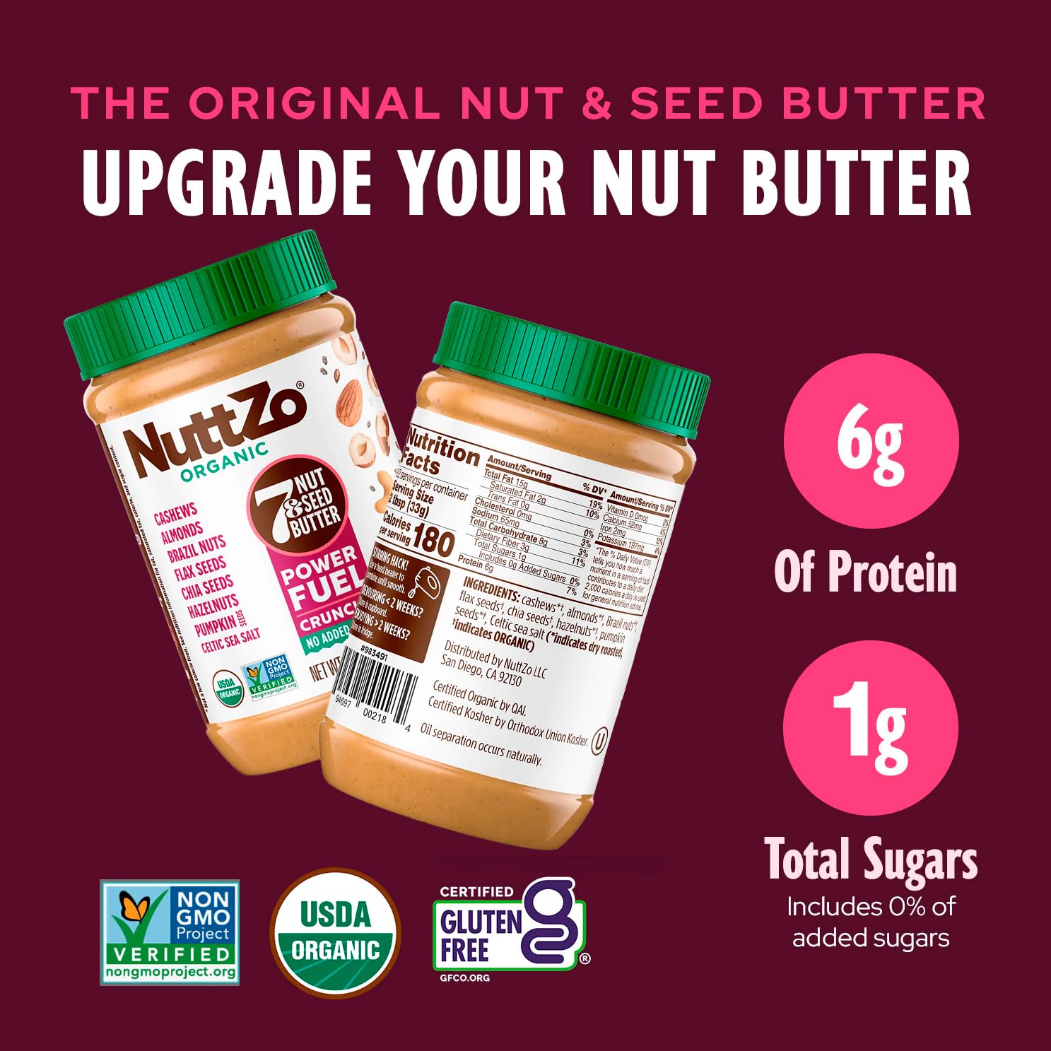 NuttZo Power Fuel 26oz jar standing in a pantry as a versatile staple.