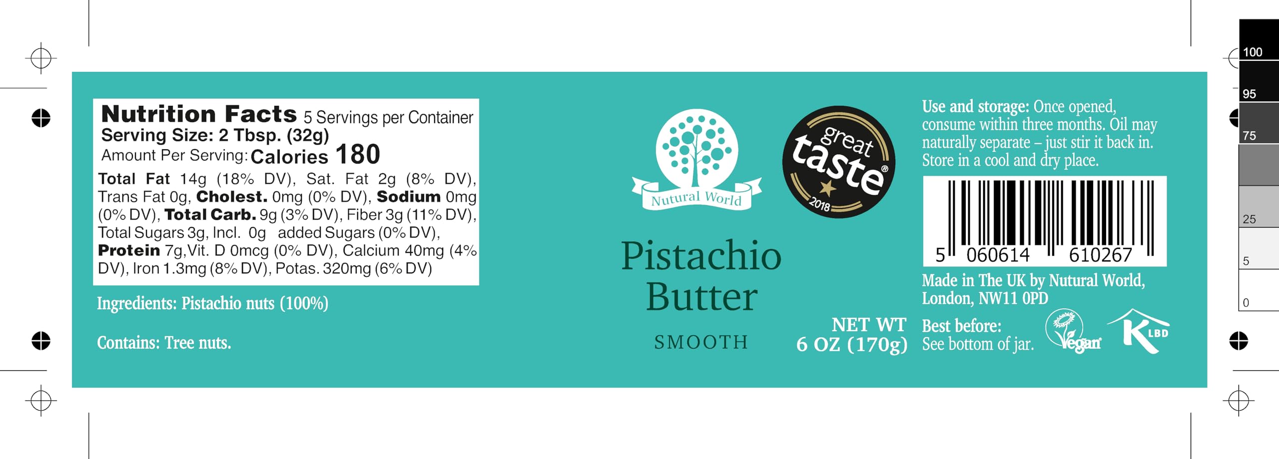 Nutural World pistachio butter spoon ready for dessert and toppings.