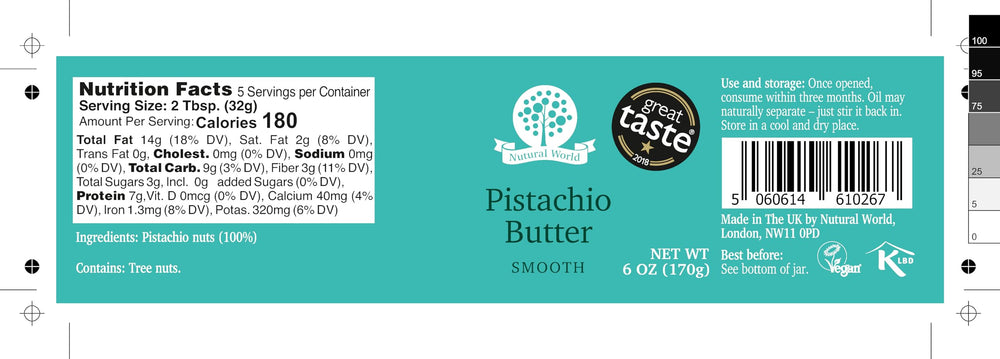 Nutural World pistachio butter spoon ready for dessert and toppings.