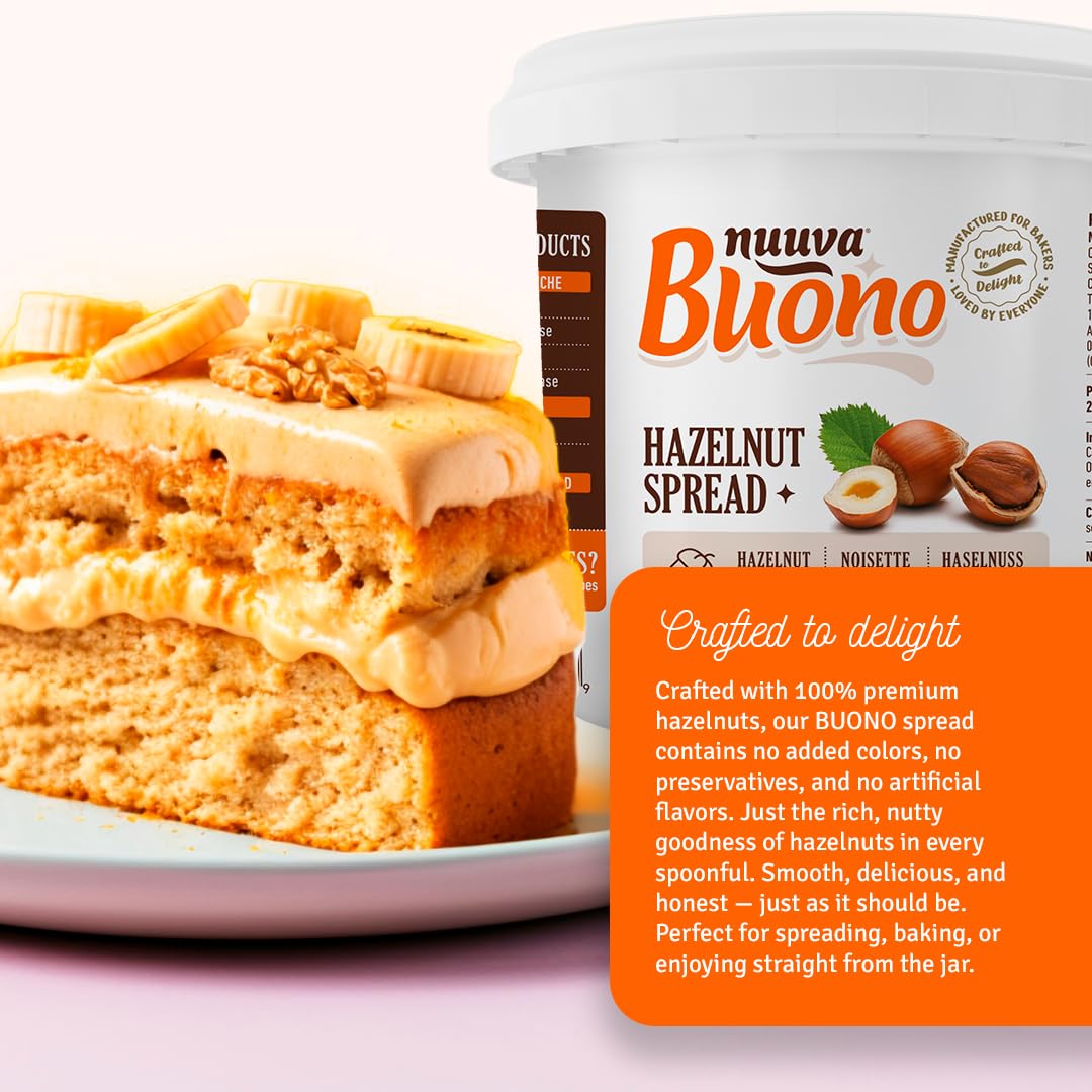 Nuuva Buono hazelnut spread label highlights gluten-free ingredients.