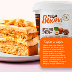 Nuuva Buono hazelnut spread label highlights gluten-free ingredients.