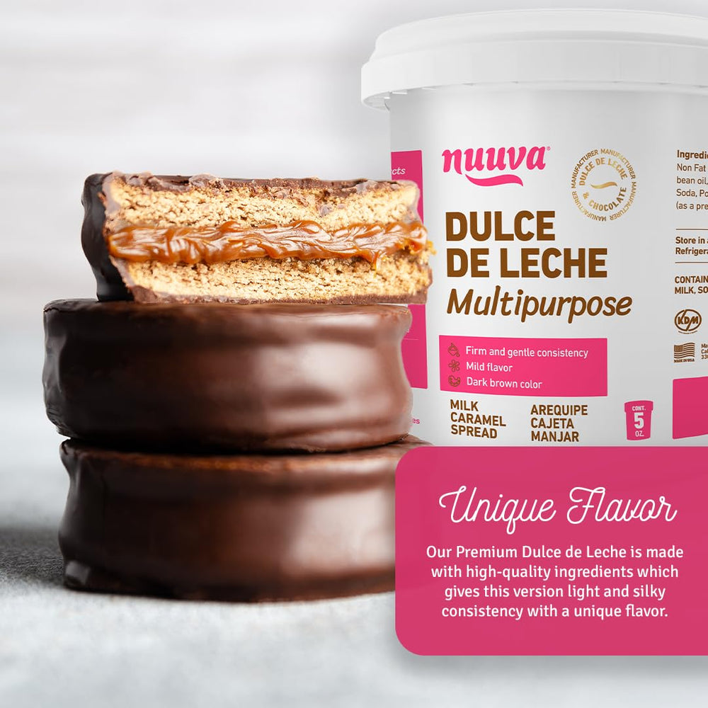 Nuuva Dulce de Leche jar texture highlights thick, scoopable consistency for piping.