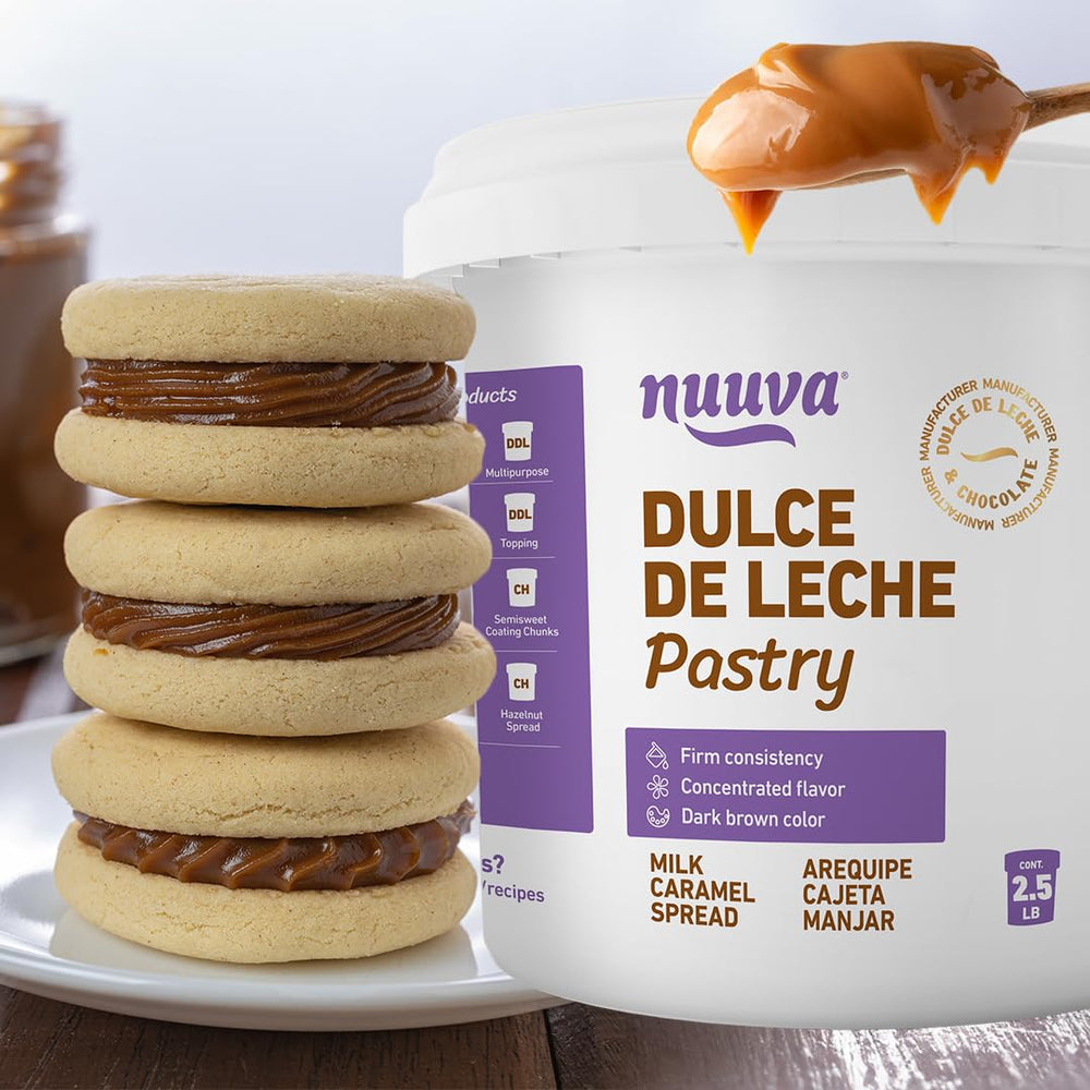 Nuuva Pastry Dulce de Leche jar showing rich caramel flavor for desserts.