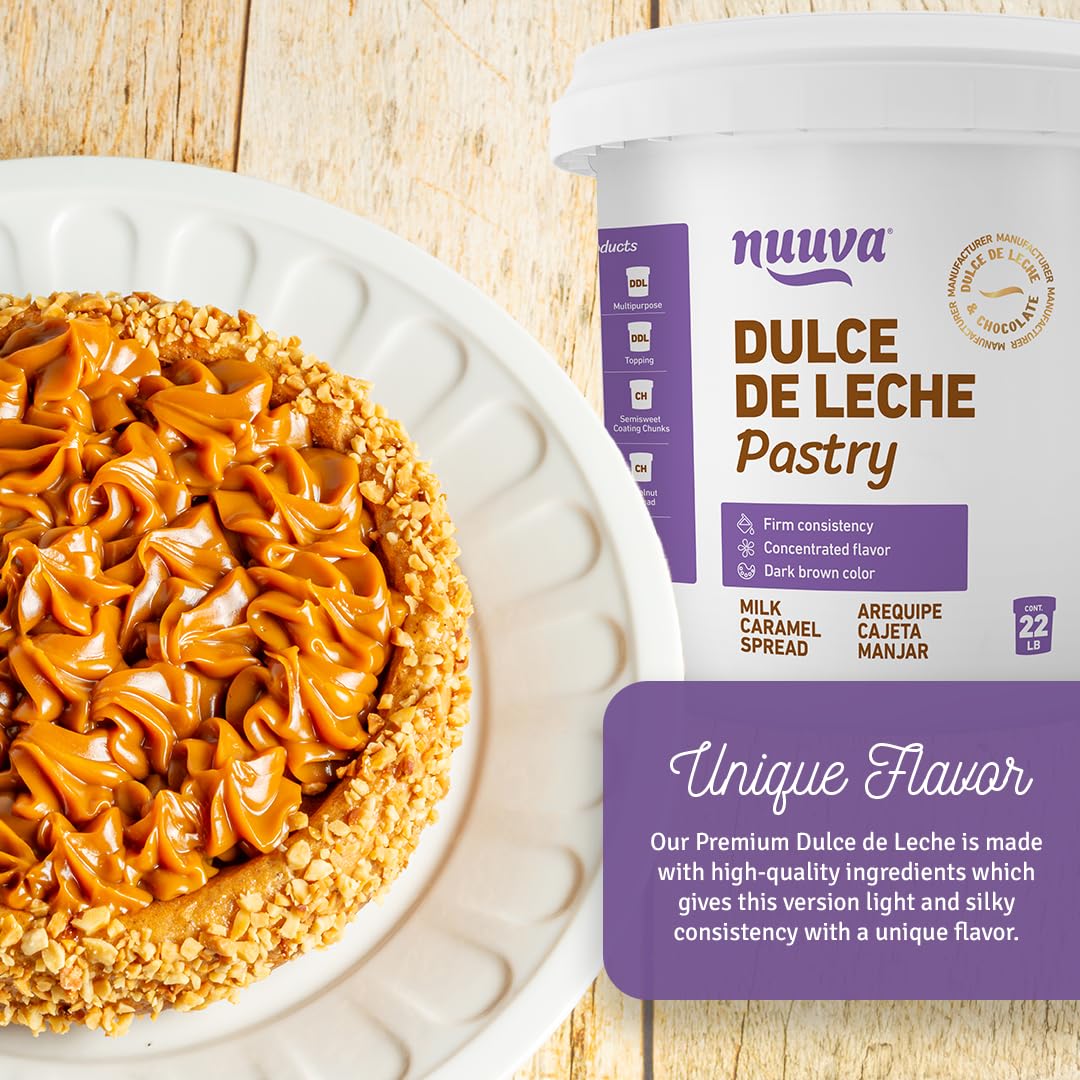 Nuuva Pastry Dulce de Leche swirl on a cake highlighting smooth piping.