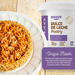Nuuva Pastry Dulce de Leche swirl on a cake highlighting smooth piping.