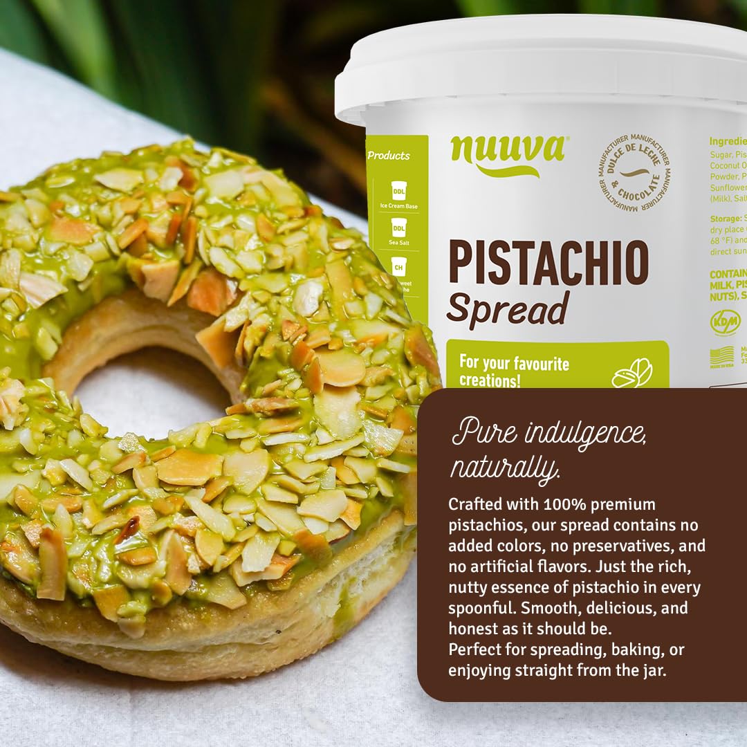 Nuuva Pistachio Spread spreadable cream ideal for easy blends and toppings.